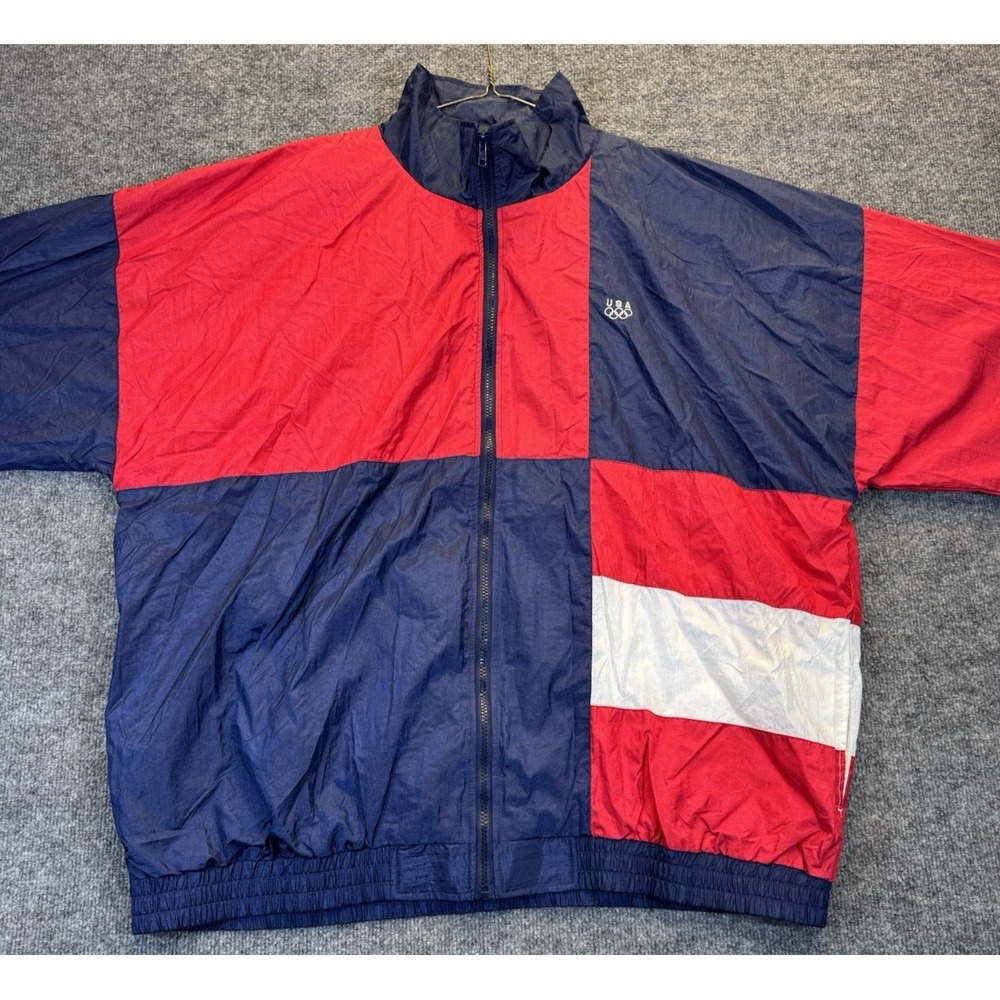 Vintage USA Olympics Windbreaker Jacket 2XLT Colorblock Red White Blue JCPenney